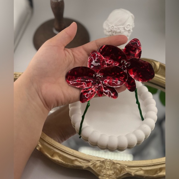 Zara Oversized Red Flower Statement Earrings – Artistic Floral Drop Jewelry - Picture 7 of 7